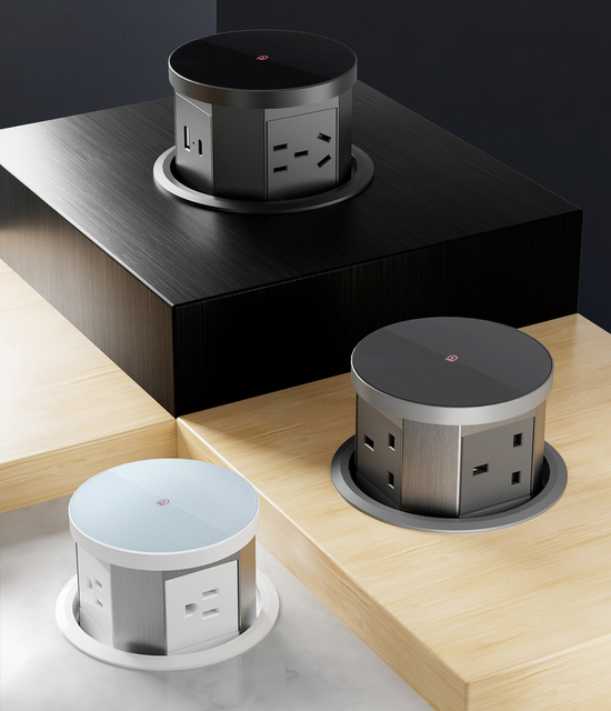 Electric Outlet Hidden Desktop Plug Furniture Multifunction Tabletop Socket with 3 Outlets IP44 16A USB A/C Wireless Charging