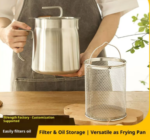 กระชอนกรองน้ำมันในครัวเรือน สแตนเลสแบบไม่เคลือบ หม้อทอดแบบลึก กระชอนกรองน้ำมัน ถังเก็บน้ำมัน กระป๋องกรองไขมัน ตาข่ายกรองเศษอาหาร - Product Image 5