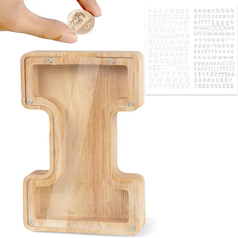 Hucha con letras de madera personalizada grande con diseño recortado, hucha para ahorrar dinero, hucha para niños y niñas