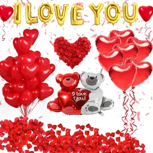 Factory Hot Sale Valentine's Day Balloon Set I Love You and Red Heart Balloons Set valentine's day party decoration