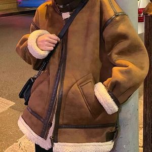 Manteau de motard Chic kaki pour <span class=keywords><strong>femme</strong></span>, veste de moto en polaire Sherpa, col rabattu, nouvelle collection hiver <span class=keywords><strong>2022</strong></span> - Product Image 1