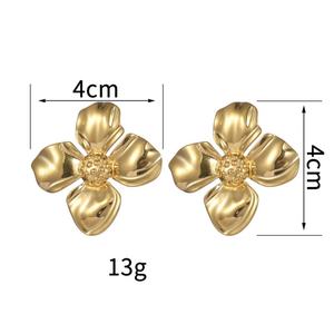Non Tarnish Bulk Vintage Stainless Steel 14k Gold Boho Elegant <b>Funky</b> Waterproof Large Flower <b>Earring</b> for Women - Product Image 3