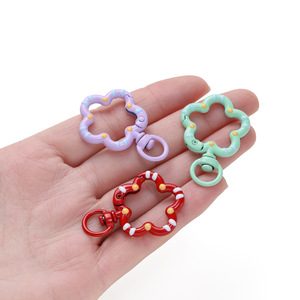 Colorful Alloy Open Ring With Dripping Flower Spring Clasp For DIY <b>Bag</b> Keychain Jewelry <b>Accessory</b> - Product Image 4