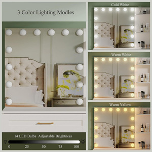 Table de maquillage multifonctionnelle avec miroir <span class=keywords><strong>LED</strong></span> et prise de courant, pour l'approvisionnement transfrontalier en provenance de sources de commerce extérieur - Product Image 2