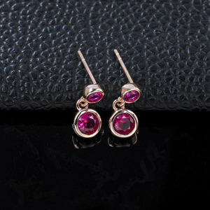925 Silver Rose Gold Cultured Ruby Stud <b>Earrings</b> - Product Image 2
