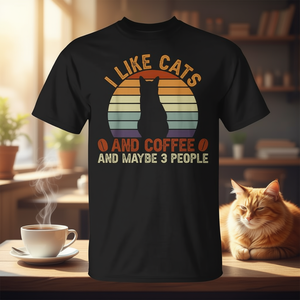 Me gustan los gatos y el café y tal vez 3 personas, camiseta sarcástica - Product Image 3