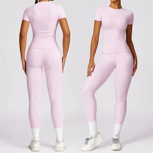 Ropa Deportiva, Leggings de <span class=keywords><strong>Yoga</strong></span>, Camiseta de Manga Corta, Conjunto de <span class=keywords><strong>Yoga</strong></span> de 2 Piezas, Ropa de Fitness para Mujer, Ropa de <span class=keywords><strong>Yoga</strong></span>, Conjuntos de Gimnasio y Fitness - Product Image 4