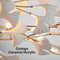 Lustre de style nordique avec des feuilles de ginkgo, lustres pour salon, luminaires suspendus, luminaire pour hall d'hôtel