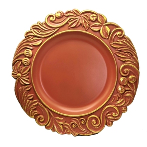 Assiettes de charge en plastique réutilisables à bord doré antique rondes motifs de <span class=keywords><strong>plat</strong></span> vert/noir/orange/violet/blanc pour décorations de mariage - Product Image 4