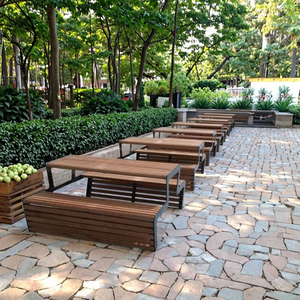 Nhà Máy Tùy Chỉnh Đồ Nội Thất Ngoài Trời Băng Ghế Dự Bị Bảng Thép Mạ Kẽm Dã Ngoại Bảng & Băng Ghế Với Rắn Gỗ Tops Cho Vườn Thương Mại - Product Image 6