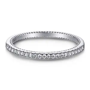 Alta calidad CZ joyería de compromiso nupcial 925 anillo de plata esterlina banda eternidad promesa diamante anillos de boda joyería Mujer