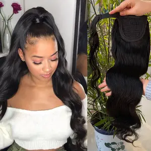 Expédition rapide grade 12a vente en gros remy 100% extensions de cheveux humains non transformés, vague de corps de queue de cheval de cheveux humains