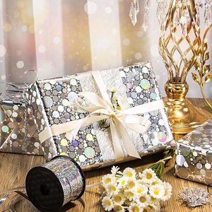 Wholesale Custom Original Silver Laser Metallic Holographic Iridescent Dot Gift <b>Wrapping</b> <b>Paper</b> for Birthday Gift Packaging - Product Image 1