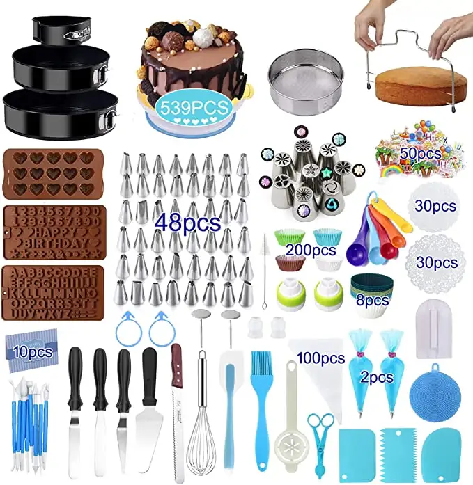 539Pcs Cake Turntables Decoration Accessories Wholesale Stainless Steel Kit Baking Pastry Cake Decorating Tools Set