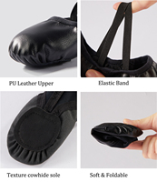 Chaussons de danse souples en cuir PU noir pour femme, style ballerine, à enfiler, pour débutantes, pointures 23-42