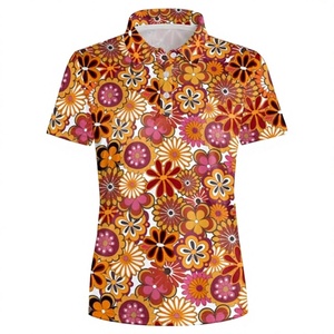 Women's Knitted Golf <b>Shirts</b> Floral Pattern 100% Polyester Short Sleeve <b>70s</b> Flower Design - Product Image 2