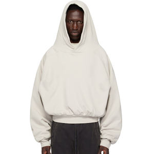 Crop top streetwear pour homme, coupe carrée, effet usé, uni, double épaisseur, personnalisable, en mélange polyester/coton épais, brodé, pour l'hiver - Product Image 3