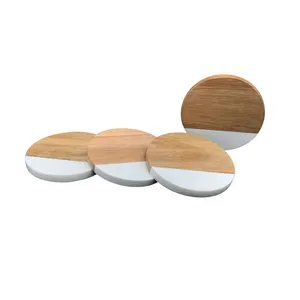 InStock Top Selling Marble & Acacia Round Coaster Set of 4 For Office &Marble Cup Coaster