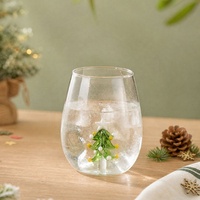 Handgeblasenes Borosilikatglas-Trinkglas in Eiform mit 3D-Weihnachtsbaum-Design, Weihnachtsgeschenk-Becher für Party und Zuhause, Saftglas