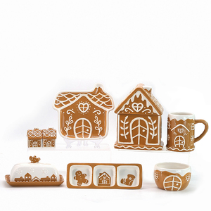 Service de table en dolomite en forme de <span class=keywords><strong>maison</strong></span> en pain d'épices de Noël, tasse en pain d'épices, vaisselle en céramique de Noël, assiette pour la <span class=keywords><strong>maison</strong></span>, restaurant - Product Image 1