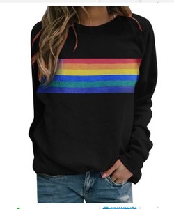 Colorful Women <strong>Rainbow</strong> <strong>Tops</strong> Ladies Fashion Striped Hoodie Sweater Female Casual Long Sleeve O-neck Pullovers for Women - Product Image 3