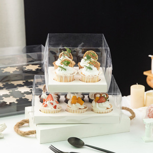 Eco Friendly Cake <strong>Box</strong> Transparent Plastic Small Paper Cupcake <strong>Box</strong> Packing 2/4/6/hole for Cake <strong>Desser</strong> With Tray - Product Image 4