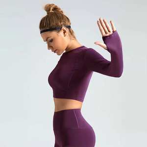 เสื้อผ้ากีฬาผู้หญิงแบบไร้ตะเข็บน้ำหนักเบา แห้งเร็ว สำหรับออกกำลังกาย โยคะ วิ่ง ฟิตเนส แขนยาว ขายส่ง - Product Image 5