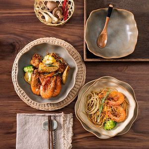 Nhật Bản Phong Cách Cổ Điển Gốm Sứ Cổ Điển Đảng Tấm Bát Lớn Sâu Món Ăn Thô Bộ Đồ Ăn - Product Image 3