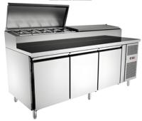 Venta directa de fábrica, enfriador comercial de mesa de preparación de Pizza, congelador de doble puerta de gran capacidad, Enfriador de exhibición barato para tienda de alimentos