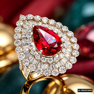 Bague de cocktail pour femme plaquée or 18 carats, sertie de rubis taille poire, bijou de luxe et de caractère - Product Image 3