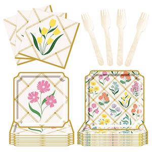 DAMAI - Juego de Vajilla Desechable con Diseño de Flores Silvestres para Fiestas Temáticas de Primavera, Platos y Servilletas de Papel para Bodas y el Día de la Madre - Product Image 3