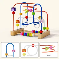Bloques de Construcción Educativos Montessori para Niños, Animales Coloridos, Laberinto de Cuentas de 3 Hilos, Juguetes de Madera para Bebés y Niños Pequeños