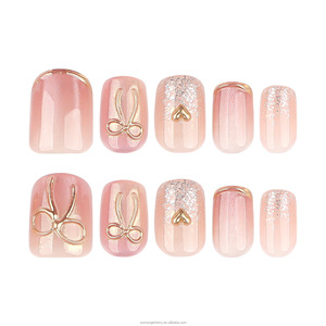 Juego de 24 <span class=keywords><strong>Uñas</strong></span> Postizas Acrílicas 3D en Forma de Almendra Corta, <span class=keywords><strong>Uñas</strong></span> Artificiales - Product Image 2