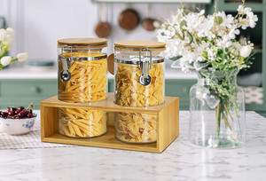 Pot à café <span class=keywords><strong>en</strong></span> verre de grande capacité avec pince de verrouillage hermétique Récipients de stockage de grains de café avec étagère et couvercle <span class=keywords><strong>en</strong></span> <span class=keywords><strong>bambou</strong></span> pour la cuisine - Product Image 6