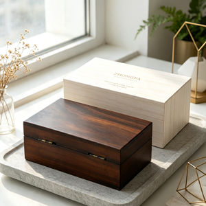 Custom Natural Wood Gift <b>Box</b> <b>with</b> Hinged <b>Lid</b> Brown <b>Wooden</b> Packaging <b>Box</b> for Crafts Jewelry Watch <b>Storage</b> Premium Wholesale - Product Image 3