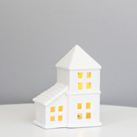 Porte-bougie en céramique pour bougies chauffe-plat, en forme de maison de village miniature, pour la décoration de Noël à la maison, sur fenêtre ou table