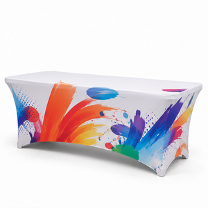 Wrinkle Less White 72 Inch <b>Round</b> Spandex Modern Waterproof Eco-Friendly Stretch Fitted Table Cover for Buffet - Product Image 1