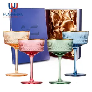 280ml Unique Creative Vintage Stemmed Ribbed Martini Ice Cream Coupe Cocktail Glasses For Wedding Birthday Gift Box