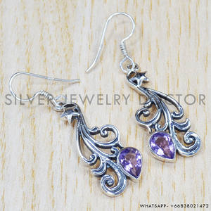 ต่างหูห่วงพลอยอเมทิสต์เงินสเตอร์ลิง925สำหรับงานแต่งงานและของขวัญ - Product Image 1