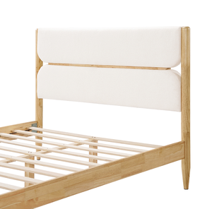 Cadre de lit moderne réglable en bois massif taille Queen avec tête de lit rembourrée en polaire écologique ivoire - Product Image 5