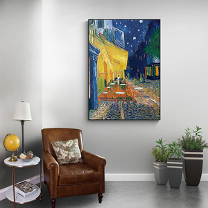 Pinturas al óleo de arte <span class=keywords><strong>en</strong></span> lienzo de <span class=keywords><strong>Van</strong></span> <span class=keywords><strong>Gogh</strong></span> hechas a mano. Café al aire libre por <span class=keywords><strong>la</strong></span> <span class=keywords><strong>noche</strong></span> para <span class=keywords><strong>la</strong></span> decoración del hogar y el hotel - Product Image 2