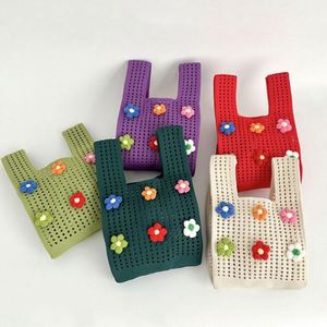 Beach Handbag Ladies Flower Pattern Trend Hand Knit Net Shoulder Bags for Women Knitted Bag - Product Image 3