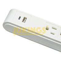 Stop Kontak Ekstensi Surge Protector 5 Lubang 300-Joule Kabel Tembaga PVC 3 Kaki 15A 125V 1 USB 1 Type-C Pengisi Daya Berlampu Putih OEM