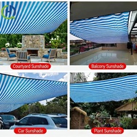 Filet d'ombrage en HDPE tricoté chaîne, rayé bleu et blanc, ourlé, perforé, résistant aux UV, épaisseur/forme personnalisée, pour serre, modèle HQ 019