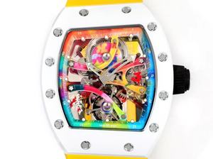 Nouvelle montre mécanique tourbillon de haute qualité, style graffiti, bracelet jaune, fibre de carbone, caoutchouc, aiguille en saphir - Product Image 2