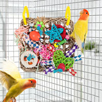 Tapis de Forrage Naturel Non Toxique 18CM, Filet d'Escalade Suspendu pour Oiseaux avec Déchets de Papier Loofah pour Cage à Oiseaux, Jouet à Mâcher pour Perroquet