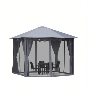 Gazebo Clásico DB de 3x3 Metros, Color Gris, para Patio, Resistente a la Lluvia, Pérgola de Madera, Diseño Cuadrado, Cubre Espacios - Product Image 1