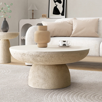 Ensemble de table basse et table d'appoint rondes minimalistes avec finition en travertin pour appartement