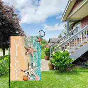 12X18In New Design Burlap Garden Flags Sea Star Welcome Outdoor Decorations for <b>Pool</b> Lake Yard-Display <b>Accessories</b> - Product Image 2