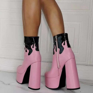 Botines de Plataforma Alta con Bloques de Color, Talla Grande 43, para Mujer, Tacón Grueso, Cierre Lateral, Botines Cortos de Moda para Damas - Product Image 5